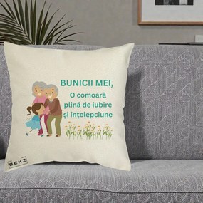 Cadou pentru Bunici - Perna Personalizata Bunicii Mei Comoara Iubire Intelepciune Nepoata, 40x40 cm, Ecru, Husa Detasabila, Perna Inclusa, BEKZ®