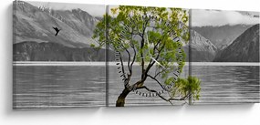 Tablou copacului în mijlocul lacului (cu ceas) (90x30 cm)