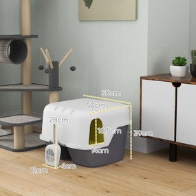 PawHut Bac de nisip pentru pisici casă de toaletă pentru pisici capac superior blocabil și deschis 50 x 50 x 39 cm, crem | Aosom Romania