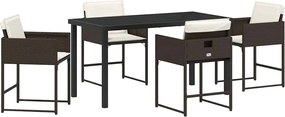 vidaXL Set de masă pentru grădină cu pernă 5 pcs Maro poliratan