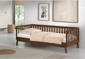 Pat pentru copii maro din lemn de pin cu somieră 90x200 cm Sezane – Vipack