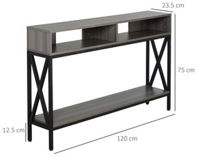 Masa Consola Stil Industrial cu 3 Rafturi, Gri si Negru HOMCOM | Aosom RO