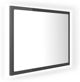 804923 vidaXL Oglindă de baie cu LED, gri extralucios, 60x8,5x37 cm, acril