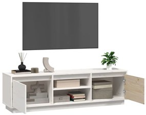 Comoda TV, alb, 140x35x40 cm, lemn masiv de pin