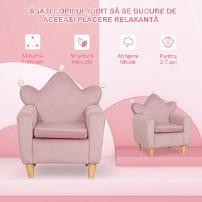 HOMCOM Fotoliu pentru Copii din Material Textil cu Efect de Catifea Roz, cu Spătar în Formă de Coroană, 50.2x41.9x57.8 cm | Aosom Romania