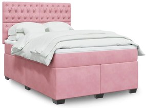 vidaXL Pat box spring cu saltea, roz, 140x200 cm, catifea