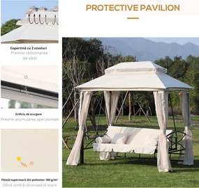 Foisor cu Canapea 3 Locuri și 5 perne, Plasa Tantari, cadru din otel, Bej 232x149x245cm Outsunny | Aosom Romania