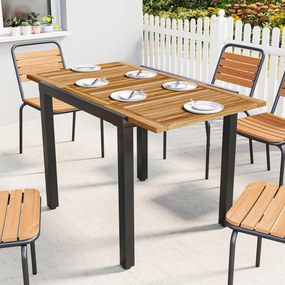 Outsunny Masă de Grădină Extensibilă 120/80x70 cm Cadru din Oțel și Blat din Lemn de Acacia pentru 4-6 Persoane Natural | Aosom Romania