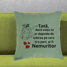 Cadou pentru Tata - Perna Personalizata Tata Nemuritor Supererou cu Masca, 40x40 cm, Verde, Husa Detasabila, Perna Inclusa, BEKZ®