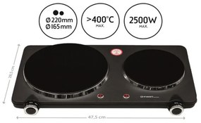 Plita dubla infrarosu First Austria FA-5096-6, 2500W, Termostat, Manere, Negru