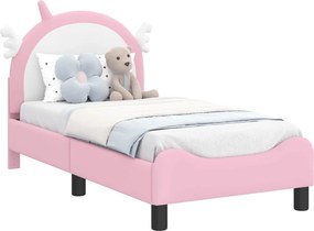 vidaXL Cadru de pat pentru copii cu spătar Roz 70 x 140 cm PU