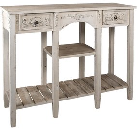 Consola alba, din lemn, 2 sertare, aspect vintage, Chantrelle