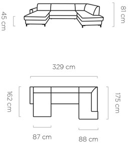 Coltar living Vocal XL pe dreapta - L329 x l175 x h81 cm