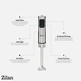 Mixer vertical ZİLAN ZLN3994, 1200W, 15 viteze, functie Turbo, İnox
