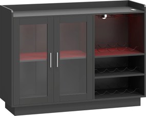 HOMCOM Dulap Port-Sticle cu Lumini LED RGB și Suport pentru 12 Sticle, Dulap pentru Vinuri cu Raft Reglabil și Uși cu Închidere Lentă din Sticlă pentru Casă, Bucătărie și Sufragerie, Negru | Aosom Romania