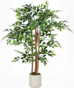 HOMCOM Plantă Artificială Banian 120 cm, cu Trunchi din Lemn Masiv și Ghiveci pentru Interior, Verde | Aosom Romania