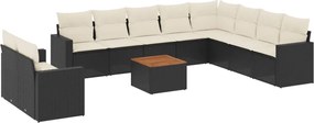 vidaXL Set canapele de grădină cu perne, 11 piese, negru, poliratan