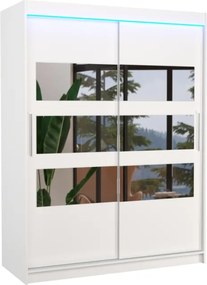 Dulap cu usi glisante, oglinda si iluminare LED, 150x58x200 cm, FLORENTO 150, ADRK Furniture (Culoare: Negru / Negru)