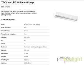 Aplica LED de exterior design modern TACANA alb 71047