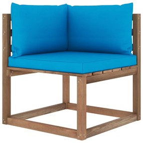 Set mobilier gradina paleti cu perne, 7 piese, lemn pin tratat Albastru deschis, 2x colt + 2x mijloc + 3x masa, 1