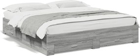 vidaXL Cadru de pat cu sertare gri sonoma 200x200 cm lemn prelucrat