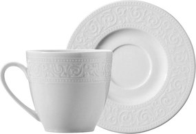 Set 6 cesti cu 6 farfurii ACL12KT00, alb, portelan, 50 ml
