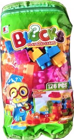 Set 126 cuburi de construit multicolore NOVOKIDS™ Happy Blocks, Cu gentuta de depozitare inclusa, Multicolor