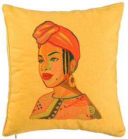 Perna Decorativa, Model African Style, 40x40 cm, Galben, Husa Detasabila, Burduf