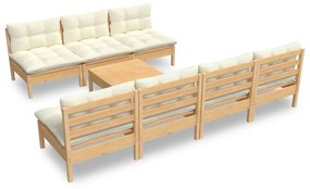 3096136 vidaXL Set mobilier de grădină cu perne crem, 8 piese, lemn de pin