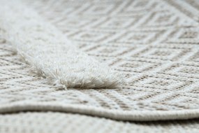 Covor ECO SISAL MOROC 22321 Triunghiurile, zigzag boho franjuri - structural bej / cremă