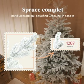 HOMCOM Brad de Crăciun Înnăpezit Înalt de 180 cm cu Bază Metalică Pliabilă Verde | Aosom Romania