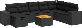 vidaXL Set mobilier de grădină cu perne, 9 piese, negru, poliratan