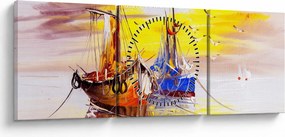 Tablou - Pictură barcă (cu ceas) (90x30 cm)