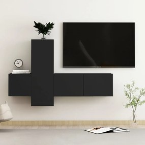 Set comode TV, 3 buc., negru, PAL 1, Negru, 80 x 30 x 30 cm