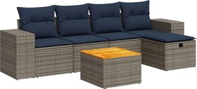 vidaXL Set mobilier grădină cu perne, 6 piese, gri, poliratan