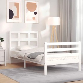 3194797 vidaXL Cadru de pat cu tăblie single, alb, lemn masiv