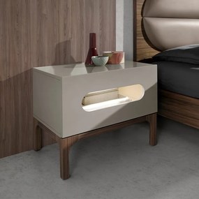 Noptiera design modern cu iluminare interioara Gray and Walnut