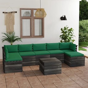 Set mobilier gradina paleti cu perne, 8 piese, lemn masiv pin Verde, 8