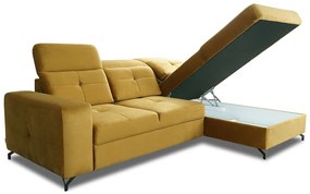 Canapea de colț cu funcție de dormit Belavio Mini Dreapta - muștar catifea hidrofob