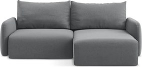 Colțar gri extensibil/cu spațiu de depozitare cu tapițerie din catifea (cu colț pe partea dreaptă/cu șezlong) Kalena – Makamii