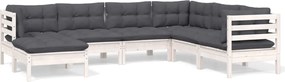 vidaXL Set mobilier de grădină cu perne, 7 piese, alb, lemn masiv pin