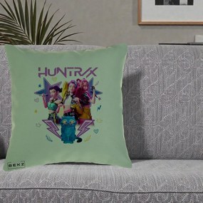 Perna Personalizata K-pop HUNTRX Trio 3D cu Pisica Fulgere, 40x40 cm, Verde, Husa Detasabila, Perna Inclusa, BEKZ®