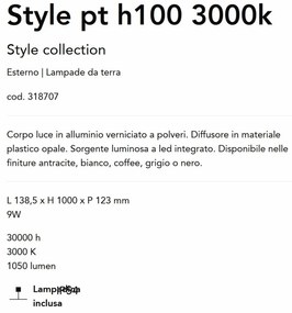 Stalp LED iluminat exterior Style pt h100 3000k alb