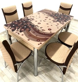 Set masa extensibila 130 / 170 x 80 cm cu 6 scaune, model 1631