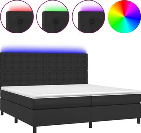 vidaXL Pat cu arcuri, saltea și LED, negru, 200x200cm, piele ecologică