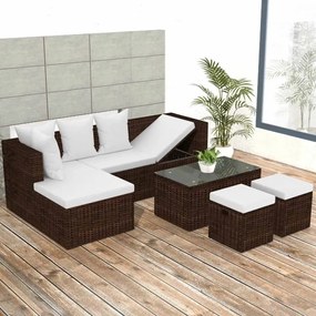 42585 vidaXL Set mobilier de grădină cu perne, 4 piese, maro, poliratan