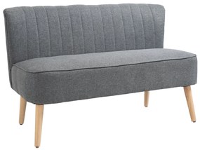 HOMCOM Canapea moderna cu 2 locuri din material textil fara brate, structura si picioare din lemn, 117x56,5x77cm gri deschis