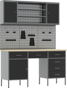 vidaXL Dulap de lucru cu sertar 8 pcs Negru Lemn ingineresc și oțel