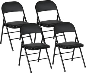 HOMCOM Set de 2 Scaune Pliabile Metalice, Tapițate cu Piele Ecologică PU, pentru Interior, cu Șezut Confortabil și Spătar Deschis | Aosom Romania