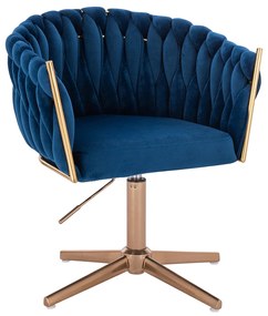 HR750CROSS Scaun Bleumarin din Catifea cu Bază Aurie